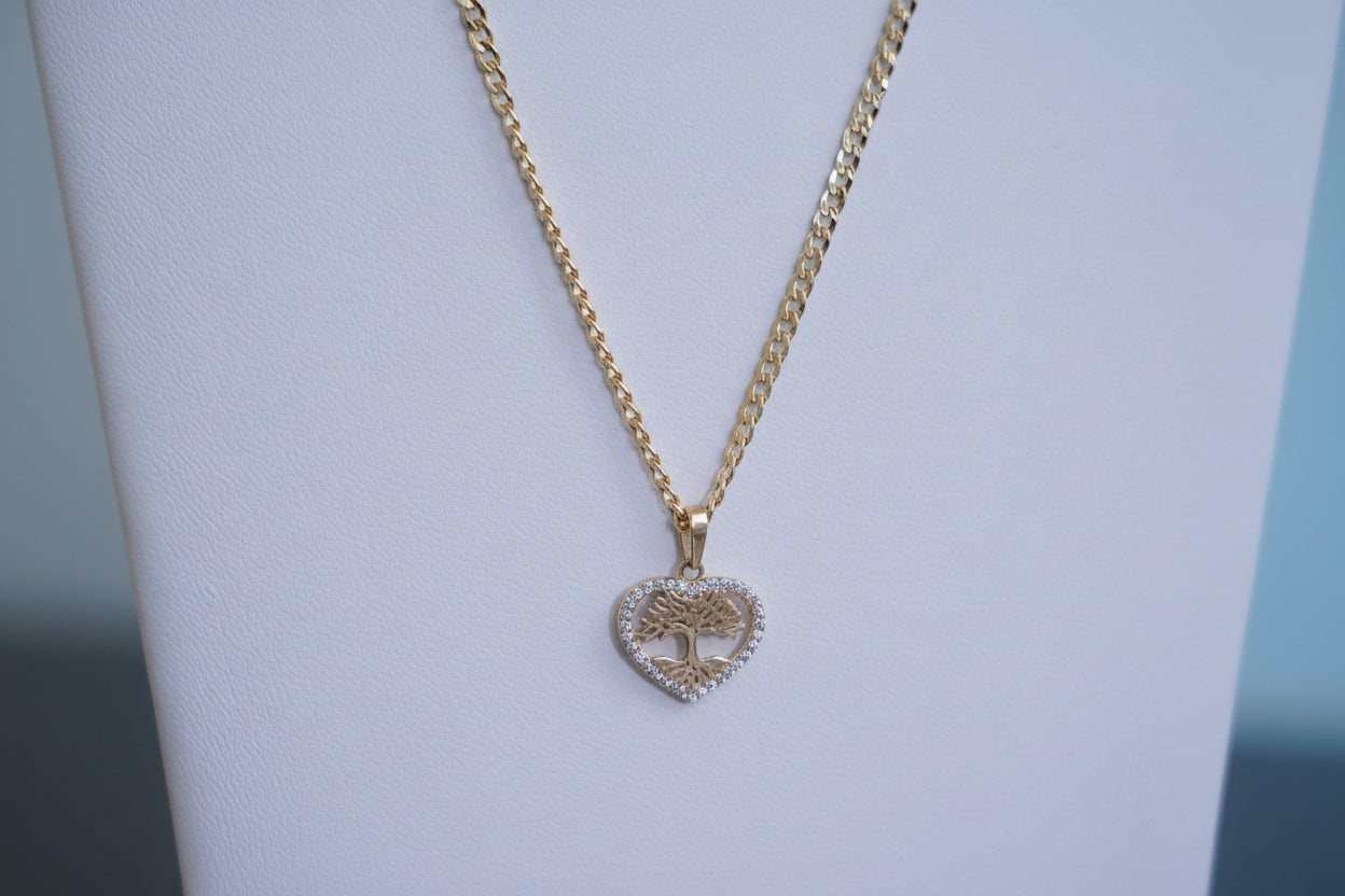 18k heart with tree pendant